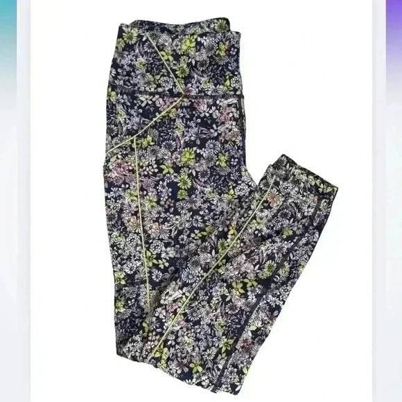 Free People Movement Navy Blue Eden Floral Leggings Sz M - Picture 6 of 10